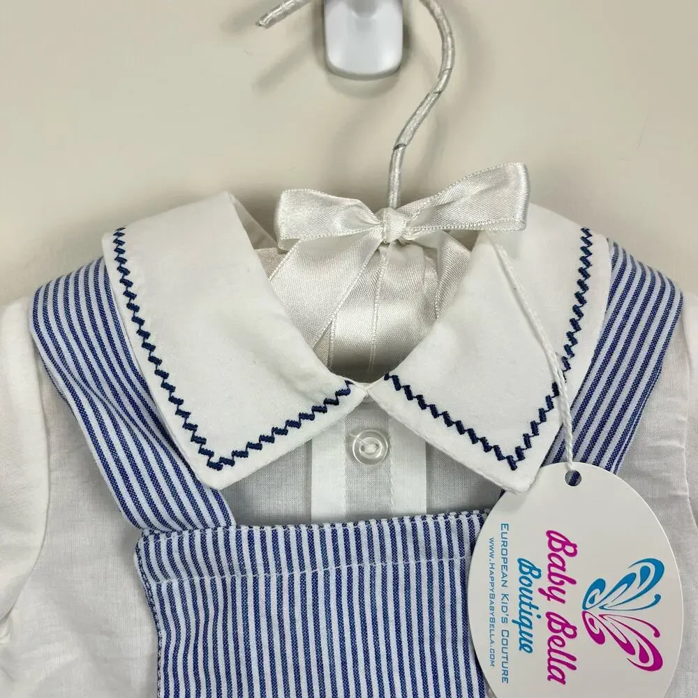 Dr. Kid Blue Striped Shortall Romper Set Newborn NWT